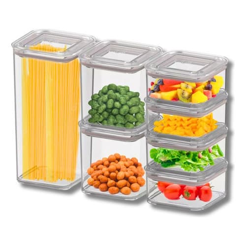 Kit 07 Potes Herméticos Organizador Mantimentos Alimentos Modo Cristal - Coza