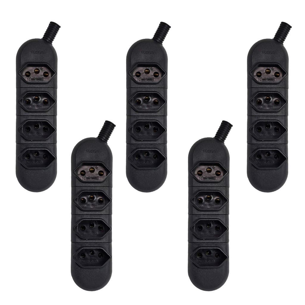 Kit 5x Tomada em Barra modular quádrupla 4 Tomadas 10A PRE V-79/4 Voltim
