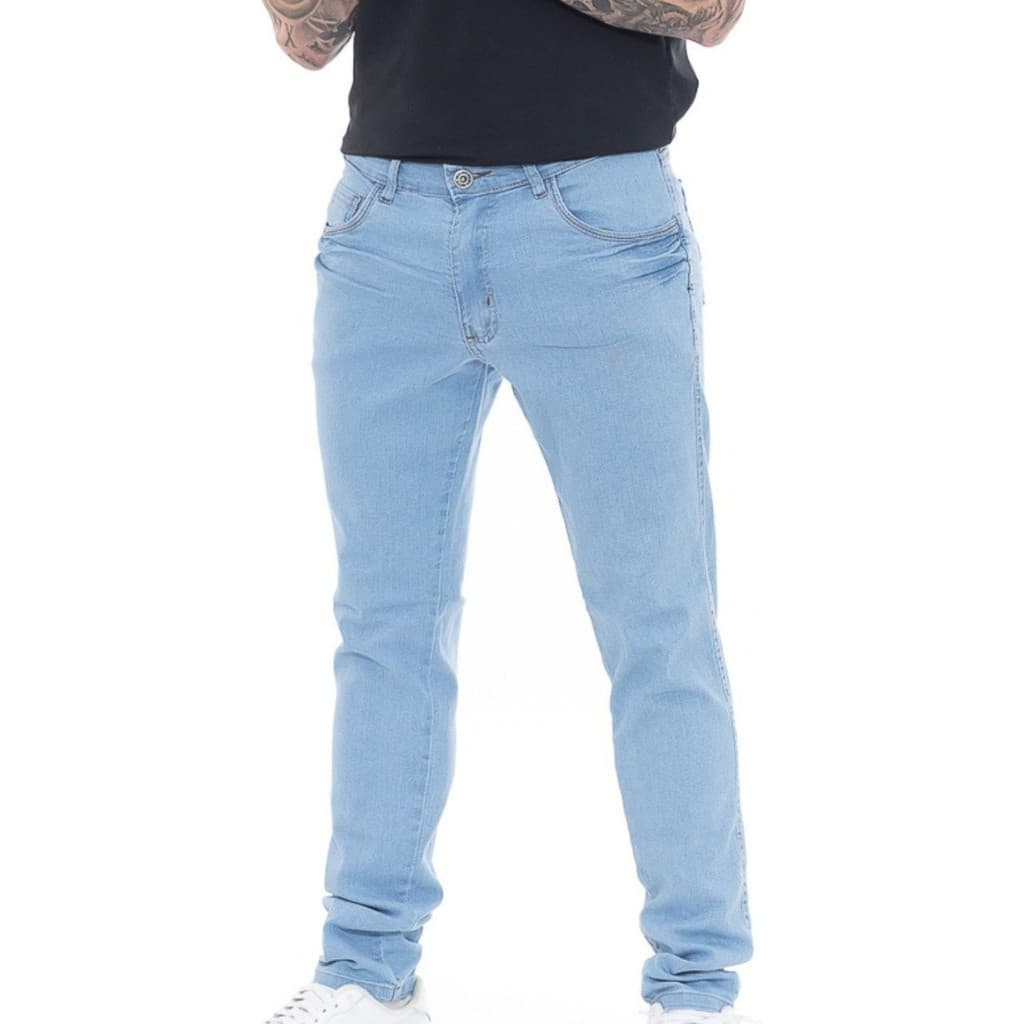 Calça Jeans Masculina Slim Delave Azul Claro Lycra Elastano Conforto Presente Pai