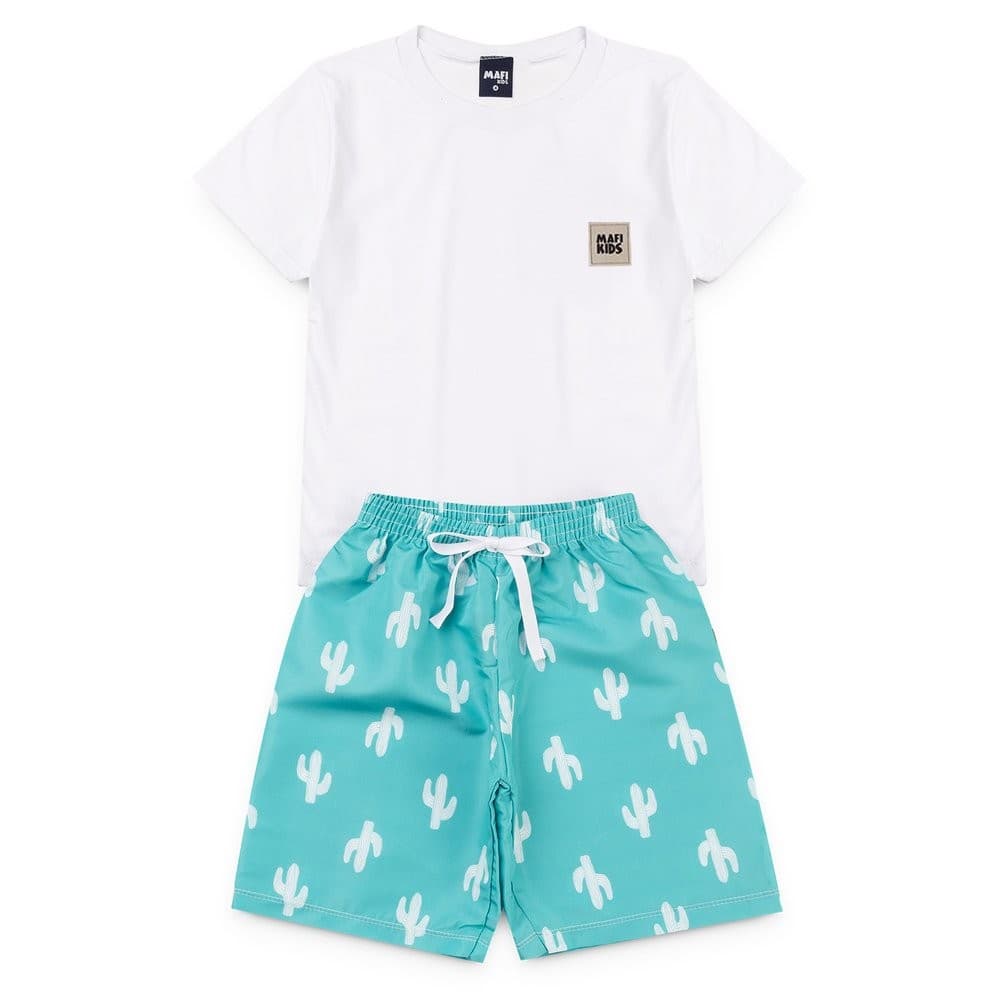 Conjunto Infantil Menino Branco Cacto - Mafi Kids