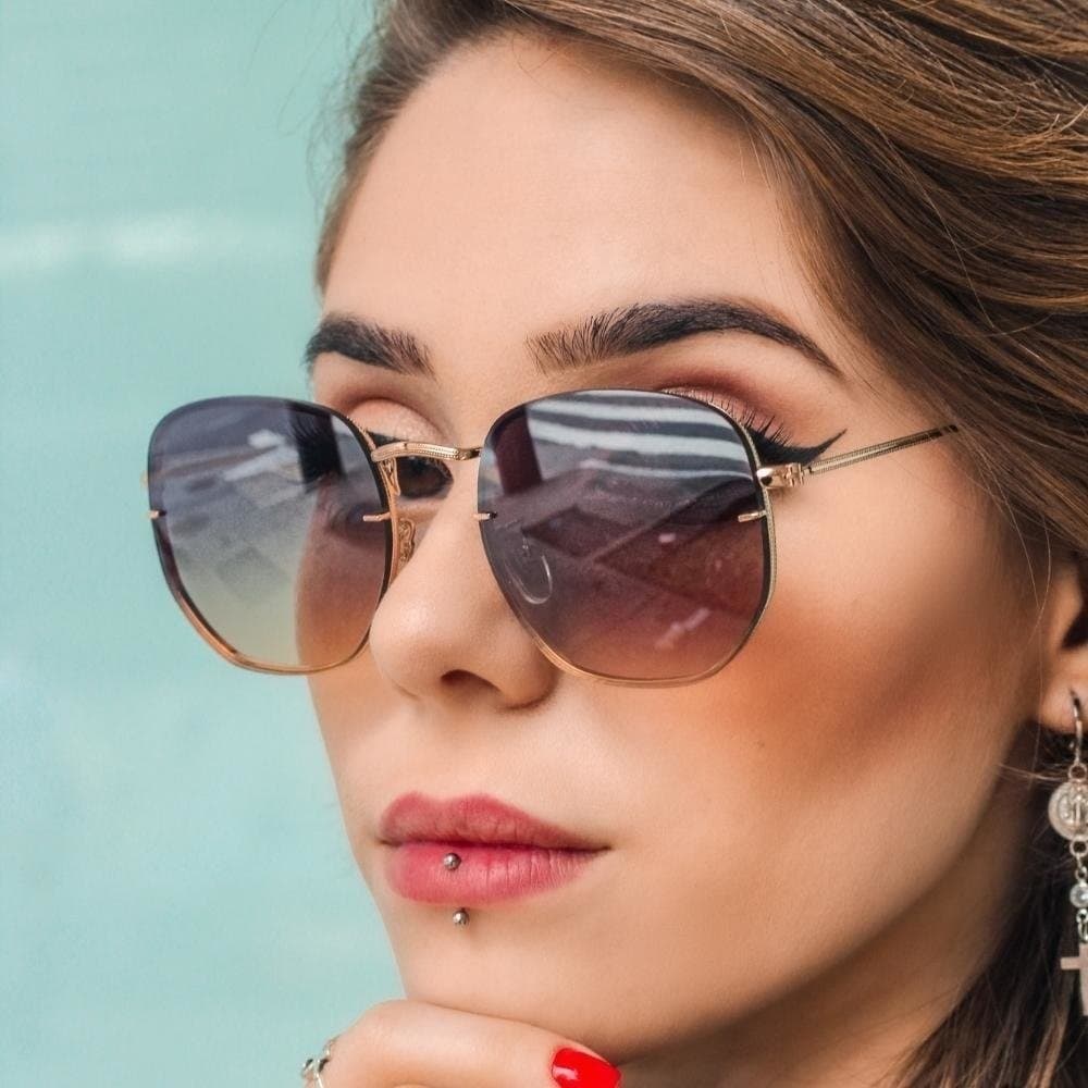 Óculos De Sol Hexagonal Masculino Feminino Com Proteção UV400