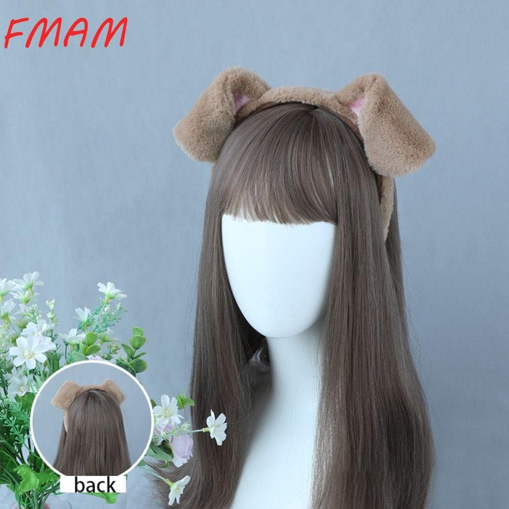FMAM Tiara Com Orelhas De Cachorro , Faixa De Cabelo Lolita De Pelúcia Para Cosplay , Argola Animais Góticos , Mulheres