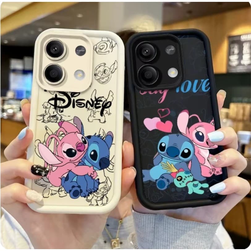 Capa De Telefone Fofa De Desenho Animado Disney Stitch E Angel Love Couple Para Redmi A3 13C 13 12 Note 13 12s 12 pro Plus 4G 5G Silicone Líquido Fosco Macio Com Cobertura Total Traseira