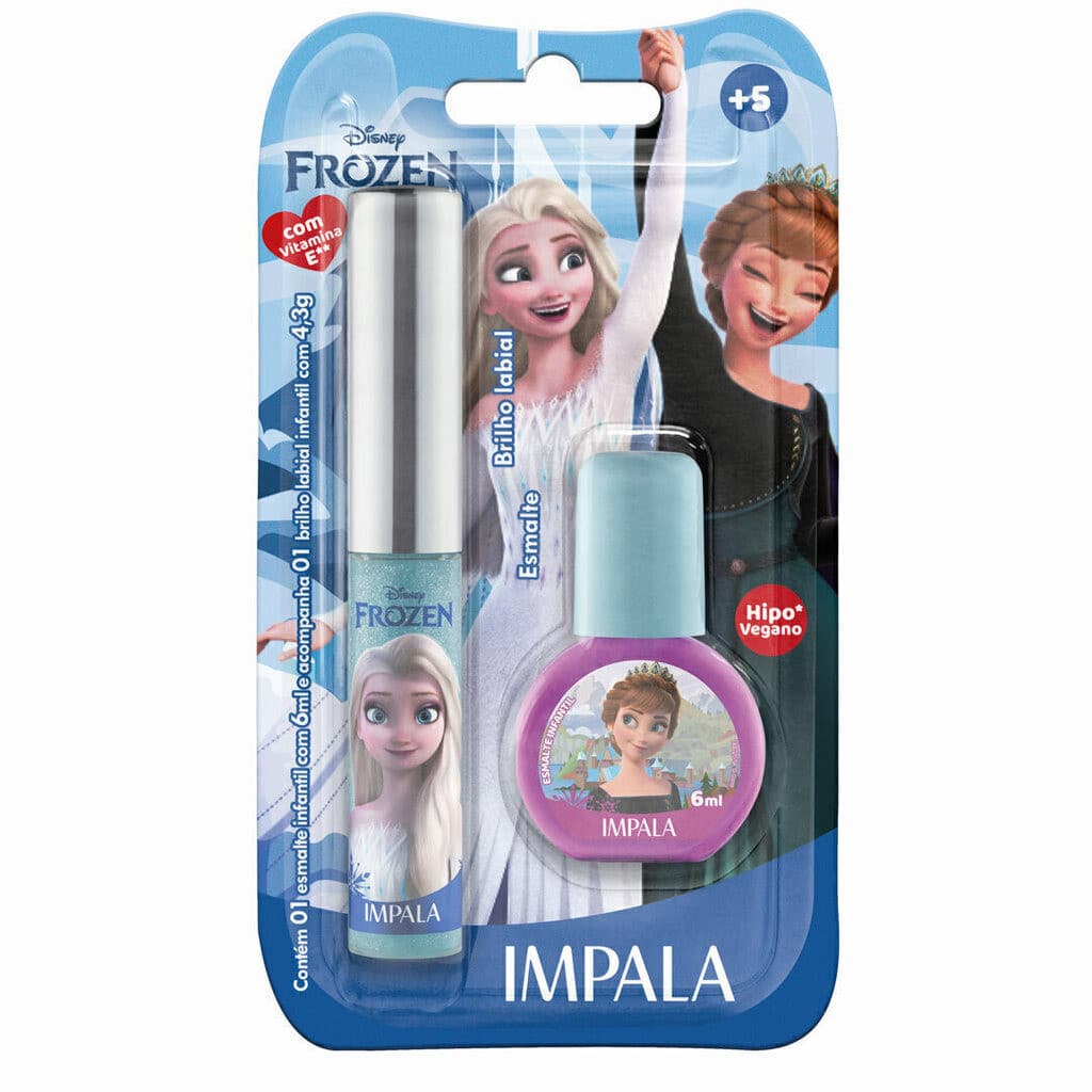 Kit Gloss Infantil Brilho Labial e Esmalte Infantil Impala Frozen