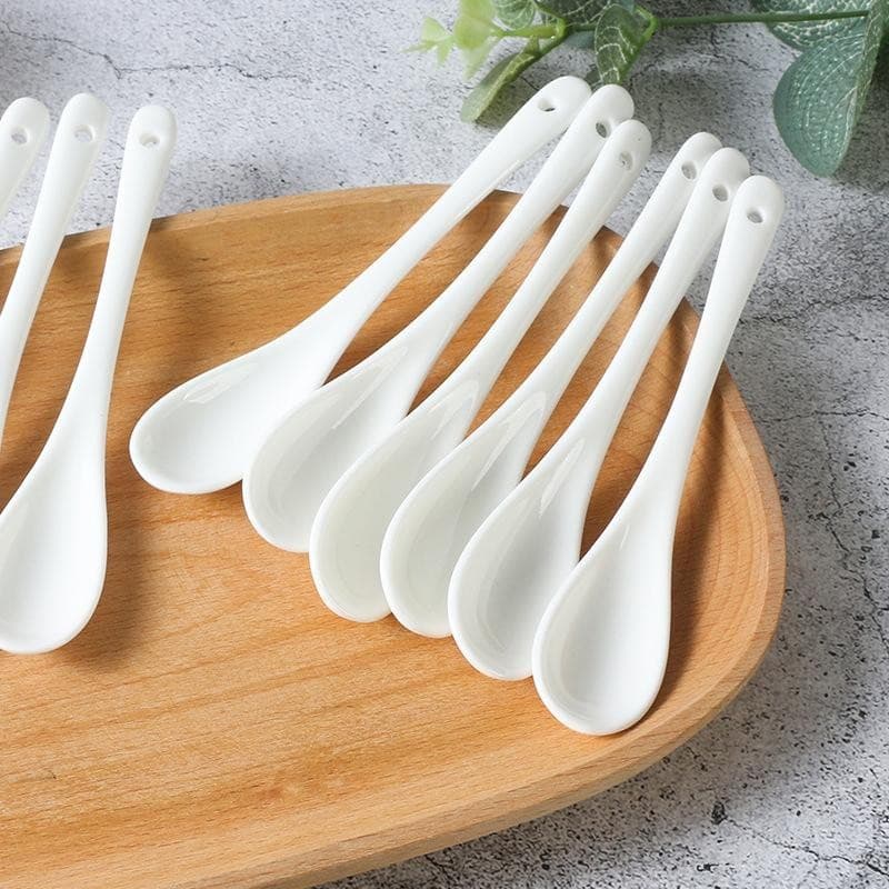 5 Peças Colheres De Porcelana Cozinha Cerâmica Chá Café Açúcar Sobremesa Colher Novos Talheres Brancos Puro