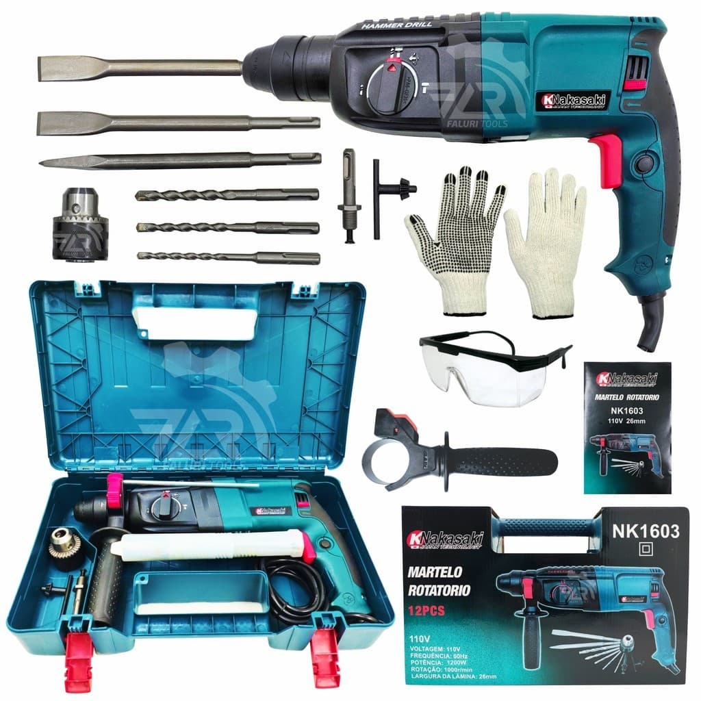 Martelete Rotativo Rompedor 1200w 12 Pçs Furadeira De Impacto Promoção Barato Envio imediato