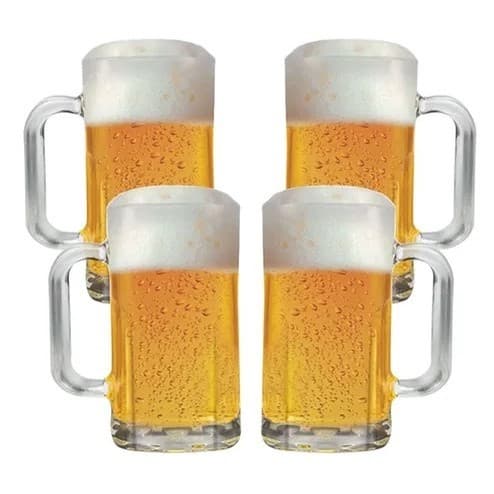 Conjunto 6 Caneca Chopp C/ Alça 400ml Vidro Em Relevo Cerveja Bar Restaurante Boteco