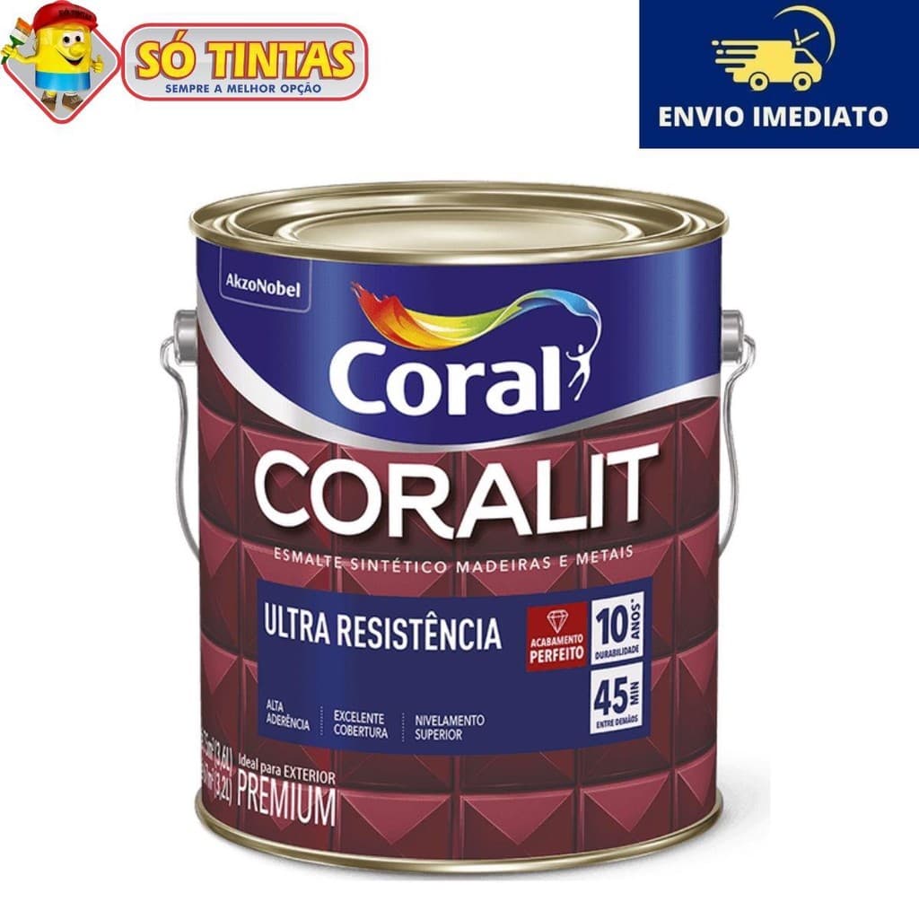 Tinta Esmalte Sintético Coralit Ultra Resistência Brilhante P/ Madeiras e Metais 3,6 Litros - Coral