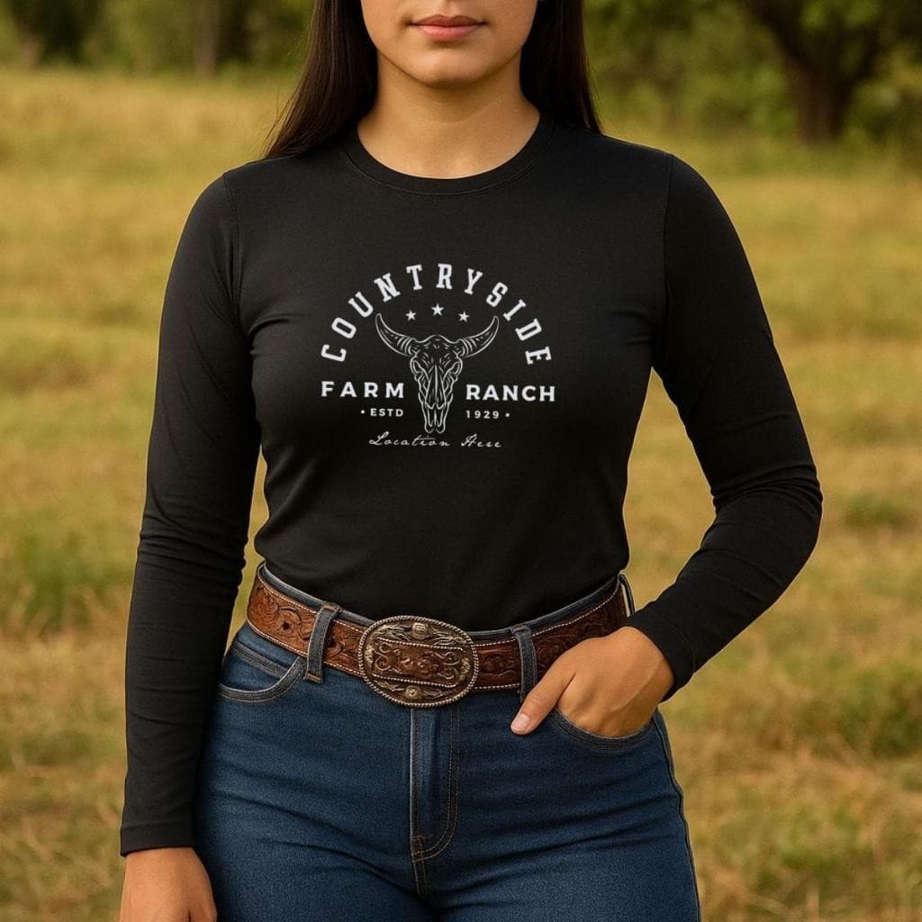 Camisa UV Feminina Country Countryside Manga Longa Térmica Algodão