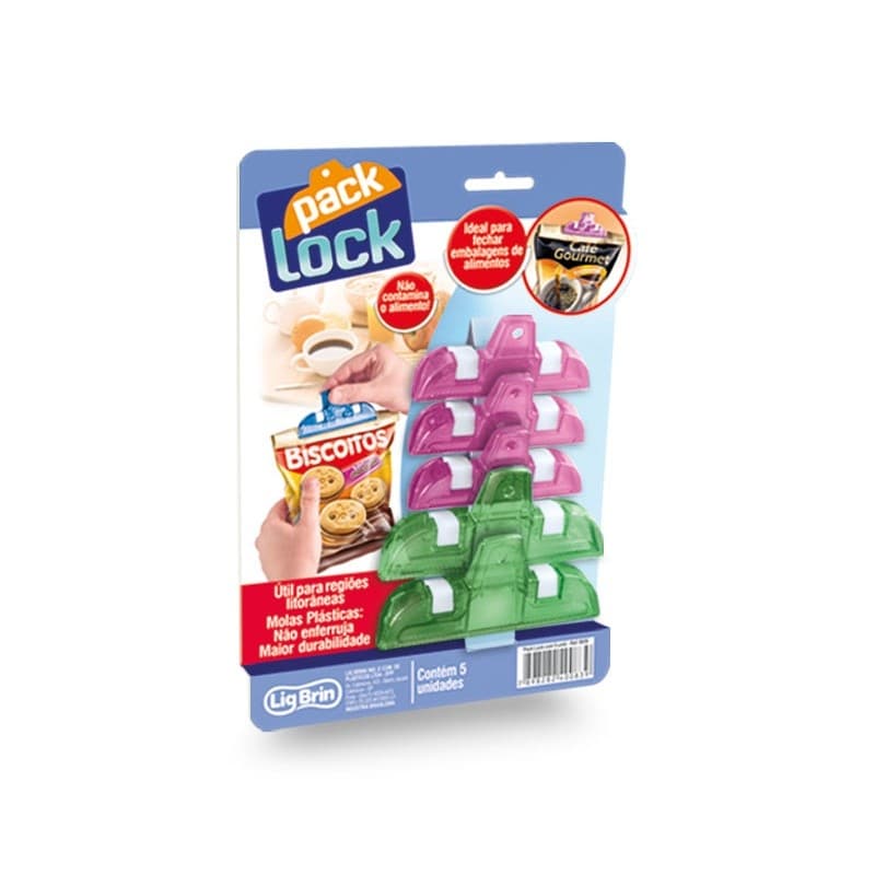 Prendedor Lacre de Embalagem Com 5 unidade Pack Lock Veda Alimentos