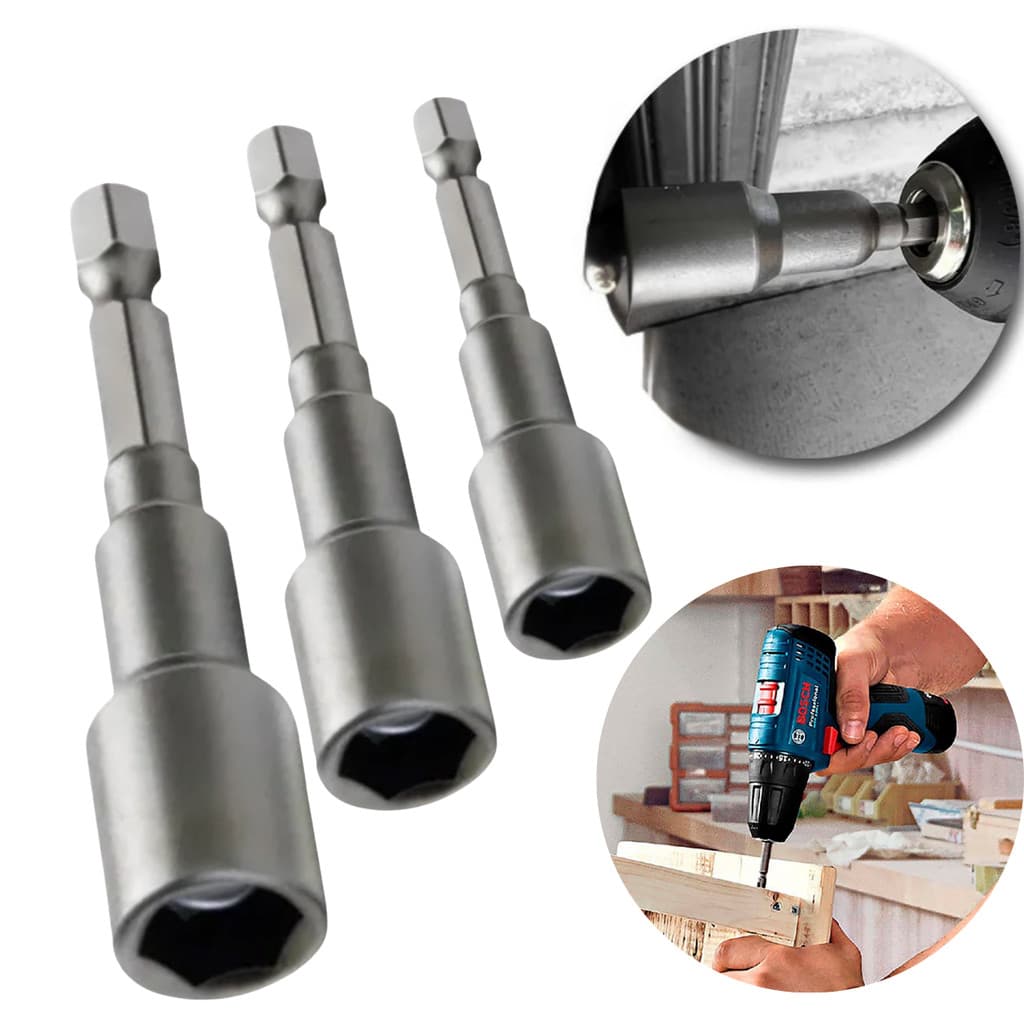 Kit Jogo De Soquete Bits Canhão Parafusadeira 6 8 10mm Ímã
