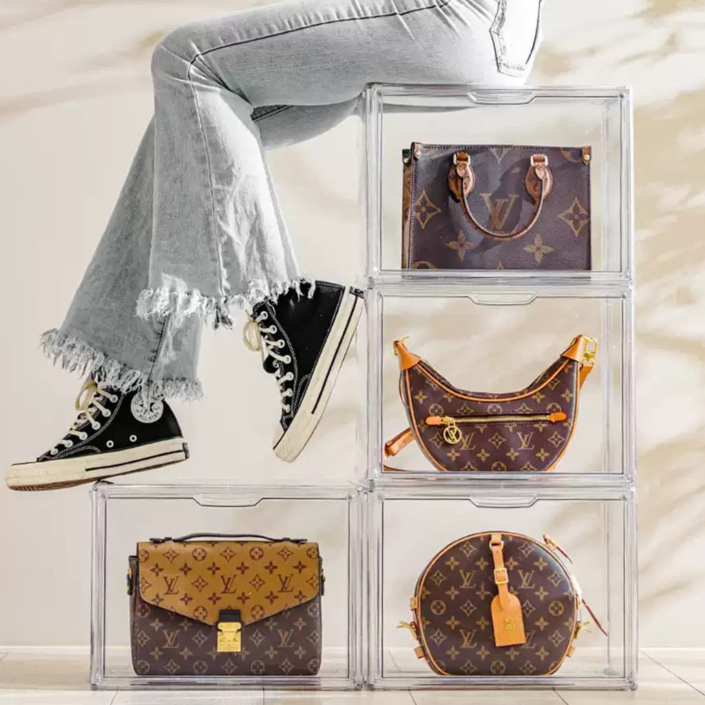 Caixa Organizadora de Acrílico Transparente Grande Para Bolsas Porta Magnética Design Empilhável