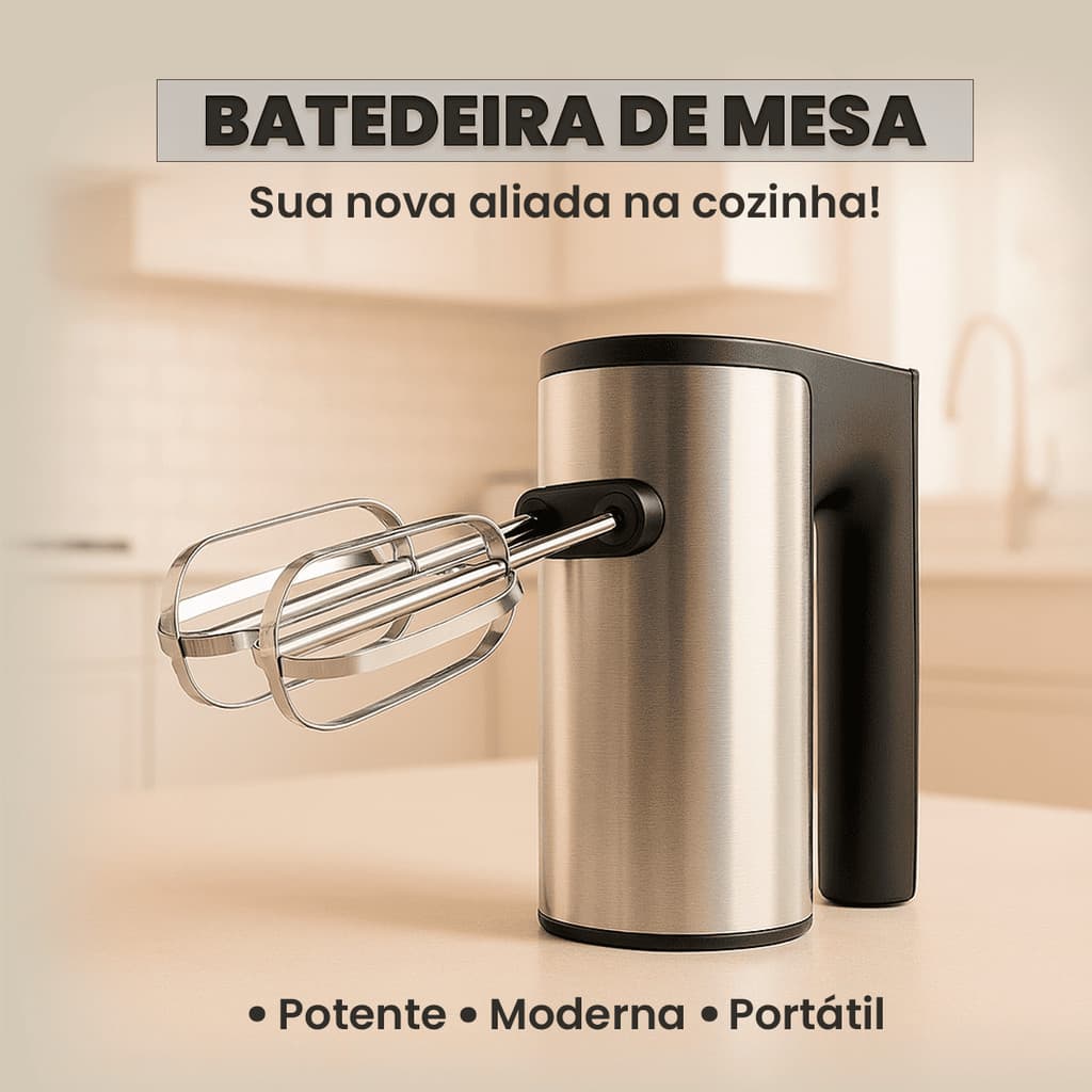 Batedeira Elétrica De Mão Portátil Com 5 Velocidades E 2 Acessórios Inox