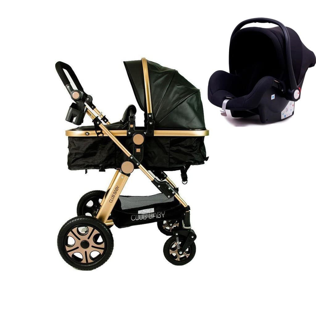 Kit 3 Em1 Carrinho de Bebê 4 Rodas + Bebê Conforto Preto