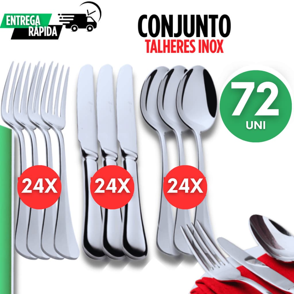 Conjunto 72 Talher Inox – Talheres Garfos Facas Colheres Perfeitos para Restaurante, Bar e Cozinha