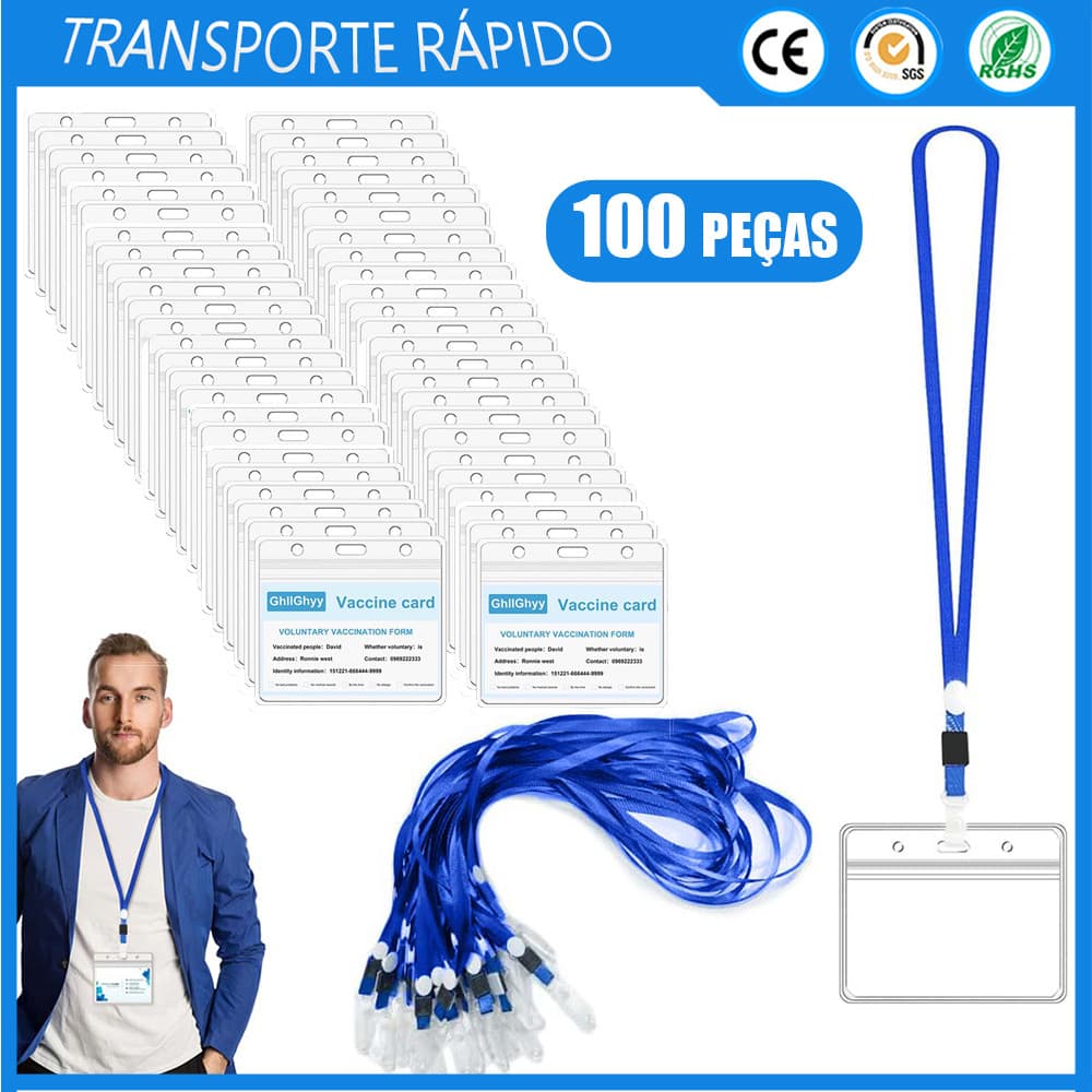 100x Crachá de trabalho Crachá de pessoal Crachá de convidado Crachá horizontal em PVC transparente