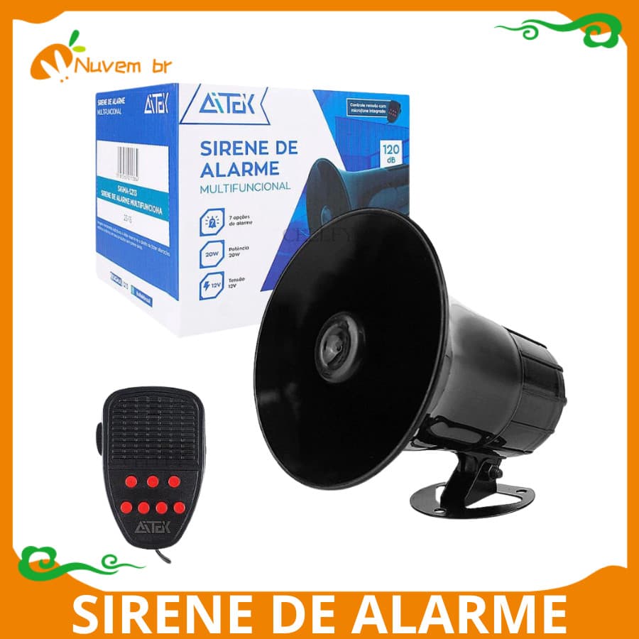 Sirene De Alarme Multifuncional Megafone 7 Tons Comunicador120db 12v, Microfone Integrado, Empresa Casa Carro