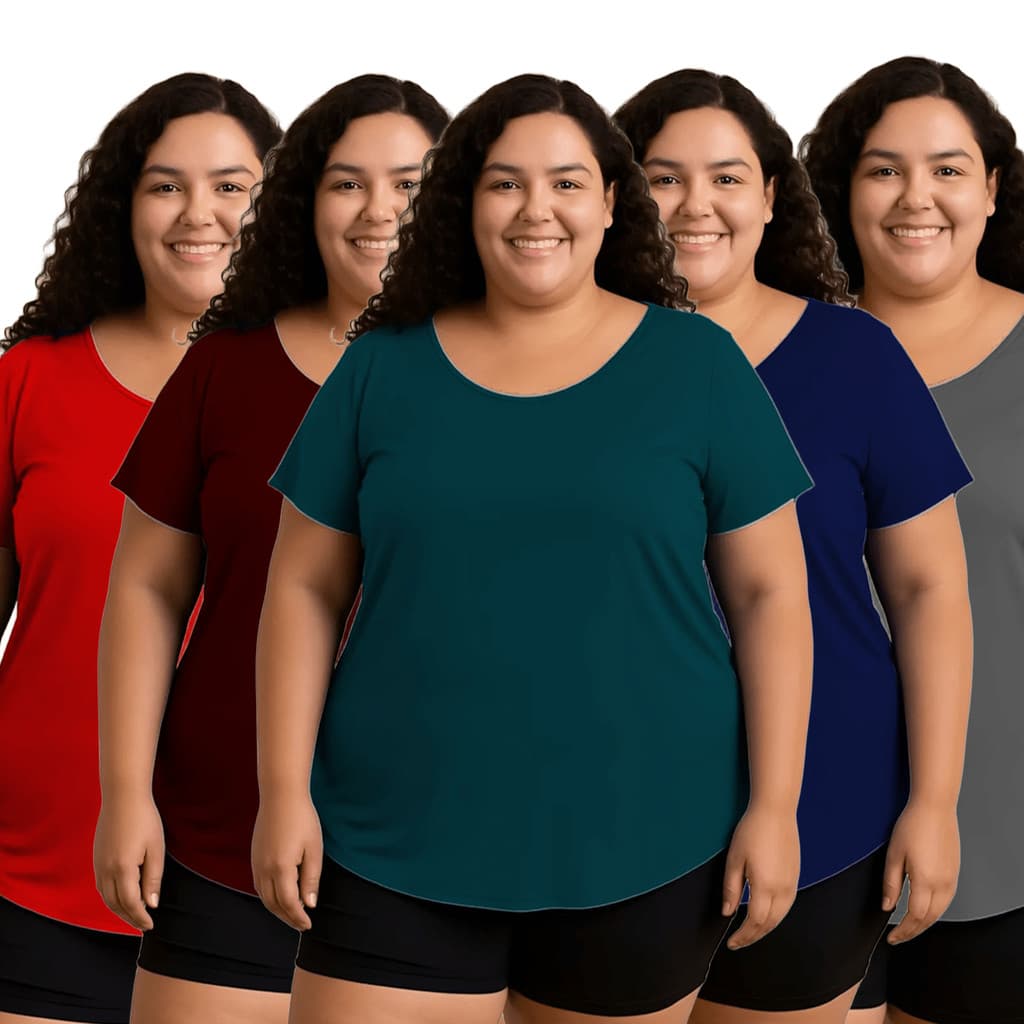 Camiseta Poliamida Manga Curta Básica Confortável Feminina Zero Transparência Academia Fitness