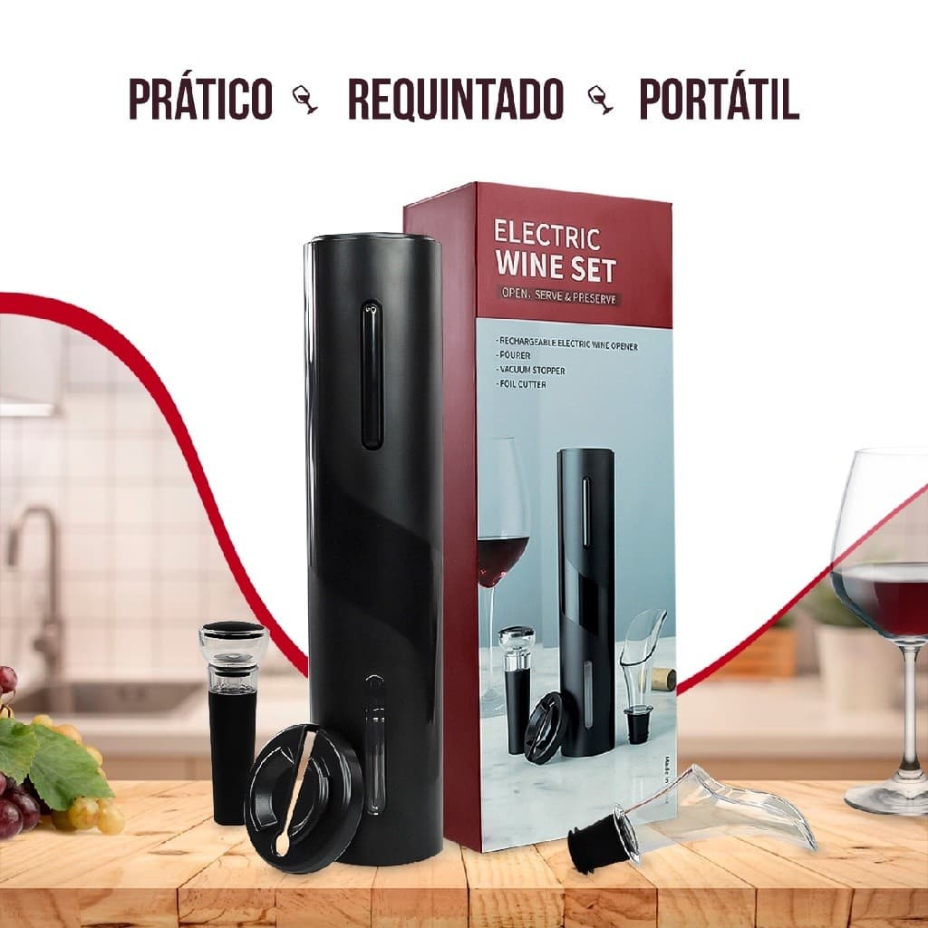 Kit Abridor Vinho Garrafa Saca Rolha elétrico automático com Derramador e Rolha a vácuo