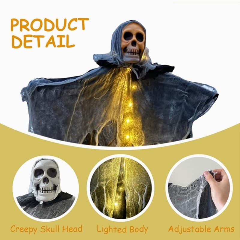 YU Halloween Pendurado Decoração Espectro Crânio Ornamento Esqueleto Iluminado Para Casa Haunts Festas Temáticas
