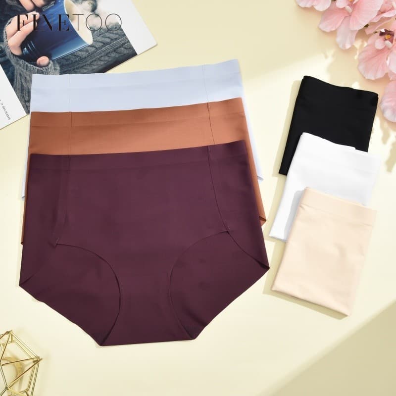 FINETOO Calcinha De Cintura Alta Para Mulheres , Cuecas Confortáveis De Seda Gelada , Cor Sólida , Roupa Íntima Respiráv