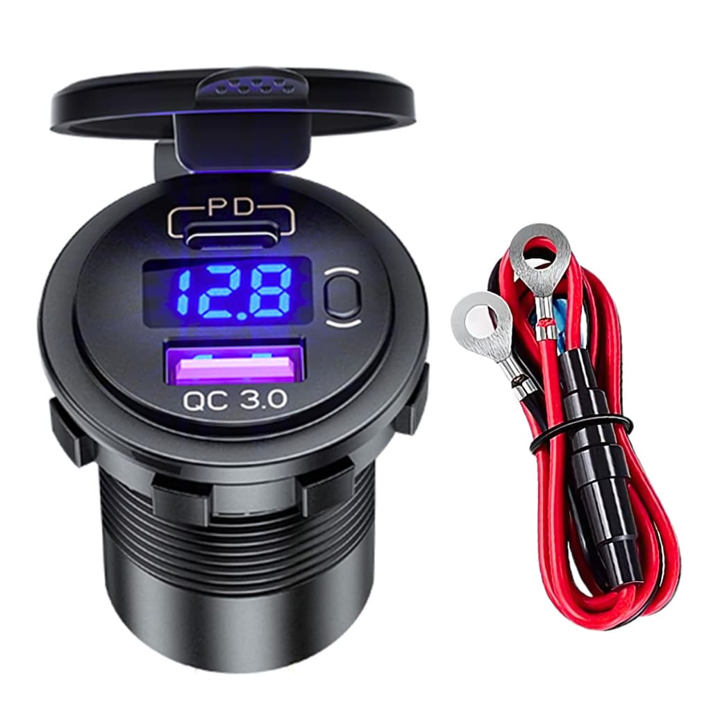 Tomada Carregador Carro Usb Tipo C Pd3.0 Voltimetro Vermelho