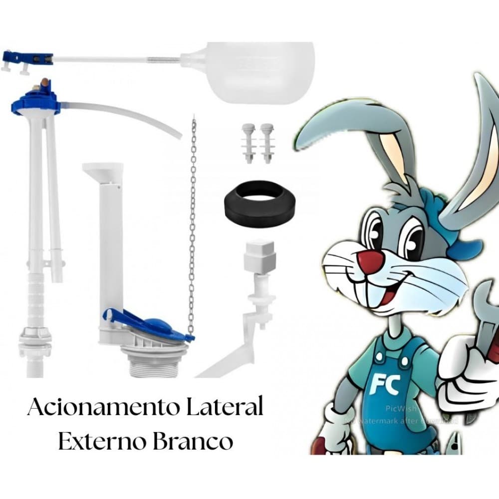 Mecanismo Completo Universal Simples com Botão de Acionamento Lateral Externo Branco - cód 1138