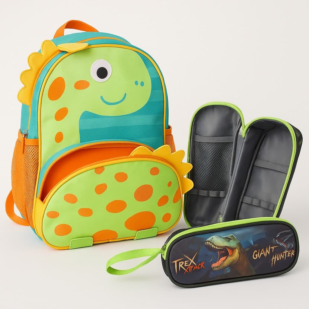 Kit Dinossauro Retorno às Aulas: Mochila + Estojo - Aventura Pré-Histórica!