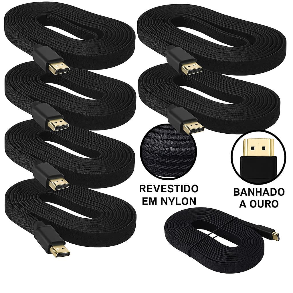Kit Cabo HDMI 5 Metros 4K Ultra HD 3D Reforçado Com Malha Nylon Blindado