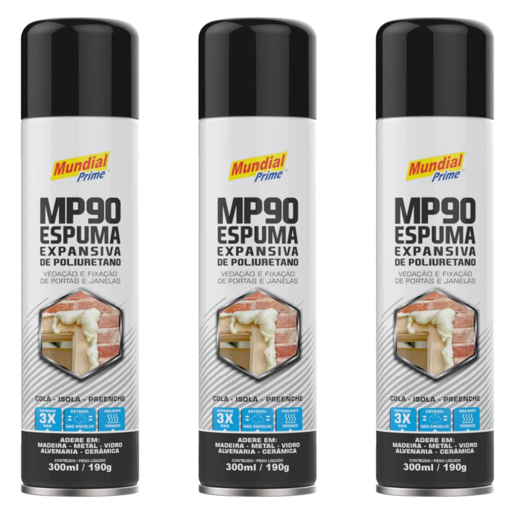 03 Espumas Expansiva Poliuretano 300ML Uso Geral Obras Batentes Portas Janelas Vedação Isolamento