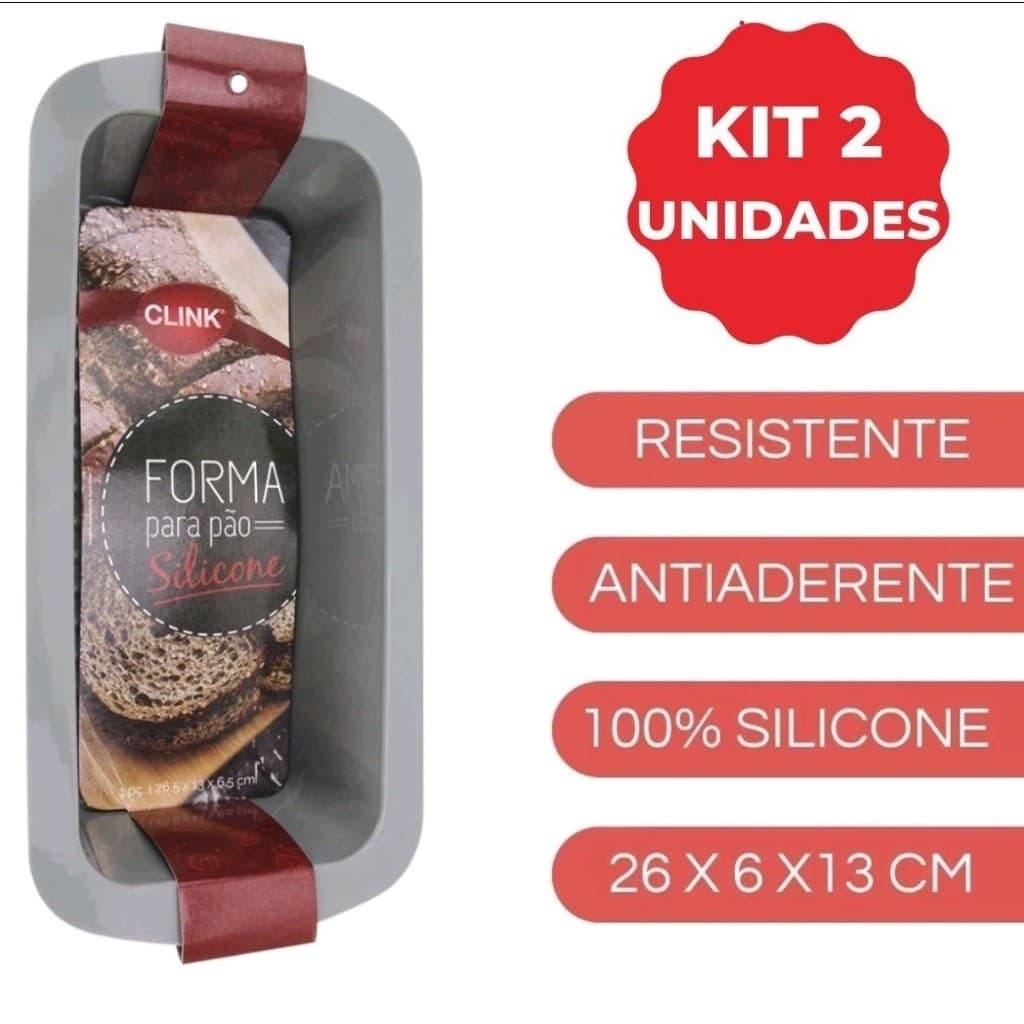Kit 2 Formas para Pão e Bolo Retangular Cinza - Clink