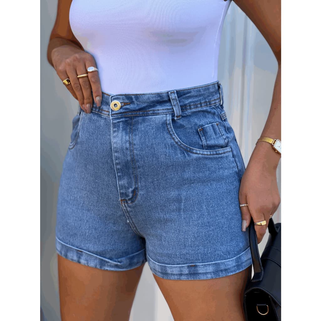 Janejeans 8212 short Jeans feminina jeans casual com lycra cintuta alta com bolsa tecido grosso 8212