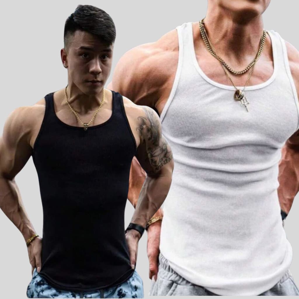 kit com 2 regatas caneladas masculinas americanas para treino Promoção fim de ano só hoje