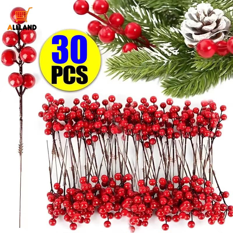 10/20/30PCS Simulação De Natal Baga-7 Cabeças Flores Artificiais Plantas De Cerejeira-Decorações Da Festa Doméstica