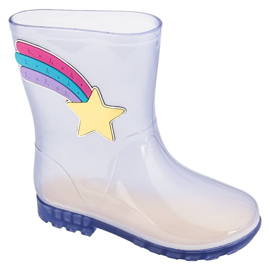 Galocha Infantil Menina Bota de Chuva Glitter Estrela Arco Íris Impermeável
