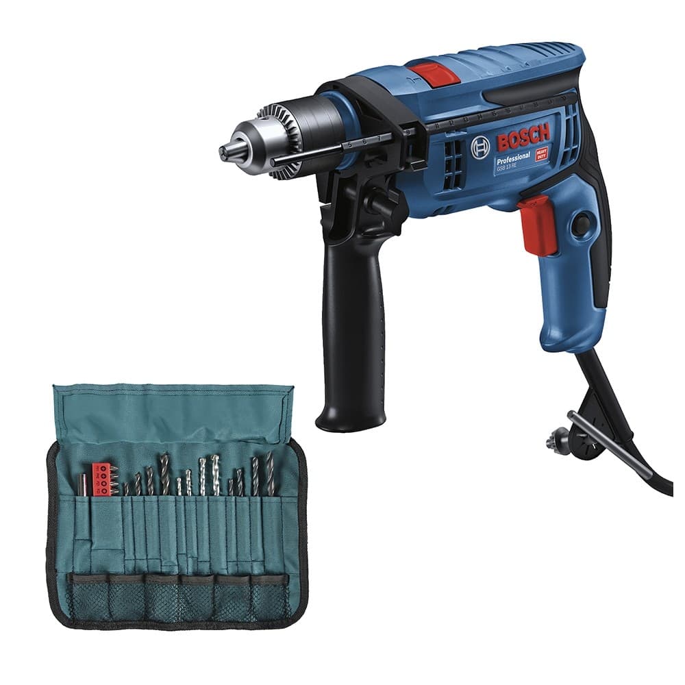 Furadeira de Impacto 1/2" Bosch 750W GSB 13 RE com Kit de 23 Acessórios 220V 06012B80E3