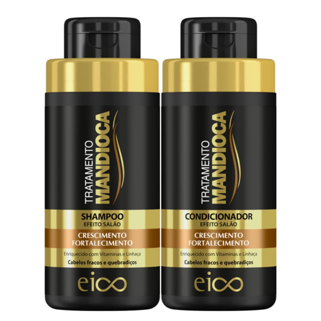 Eico Tratamento Mandioca Shampoo Sem Sal 450ml e Condicionador 400ml Leave-in Fortalecimento Crescimento