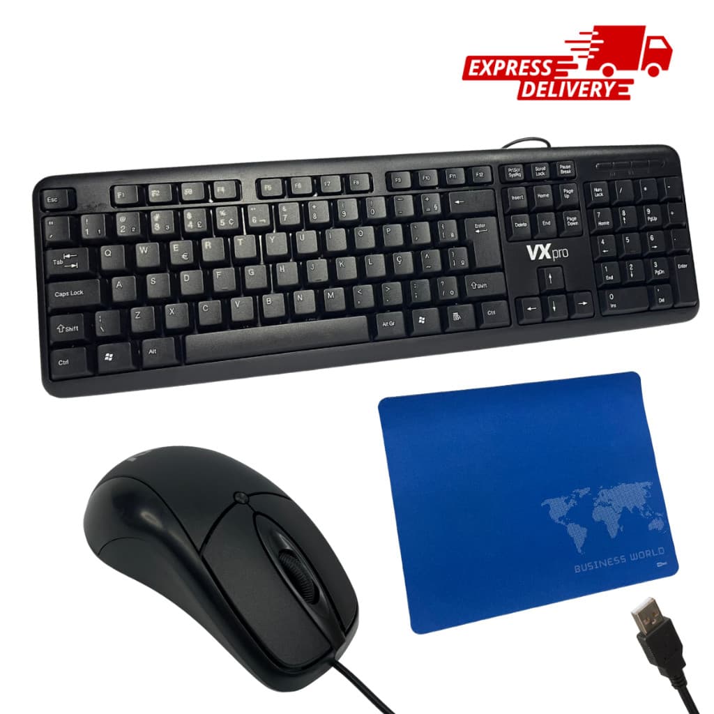 Kit Teclado mouse mousepad office com fio usb pc notebook