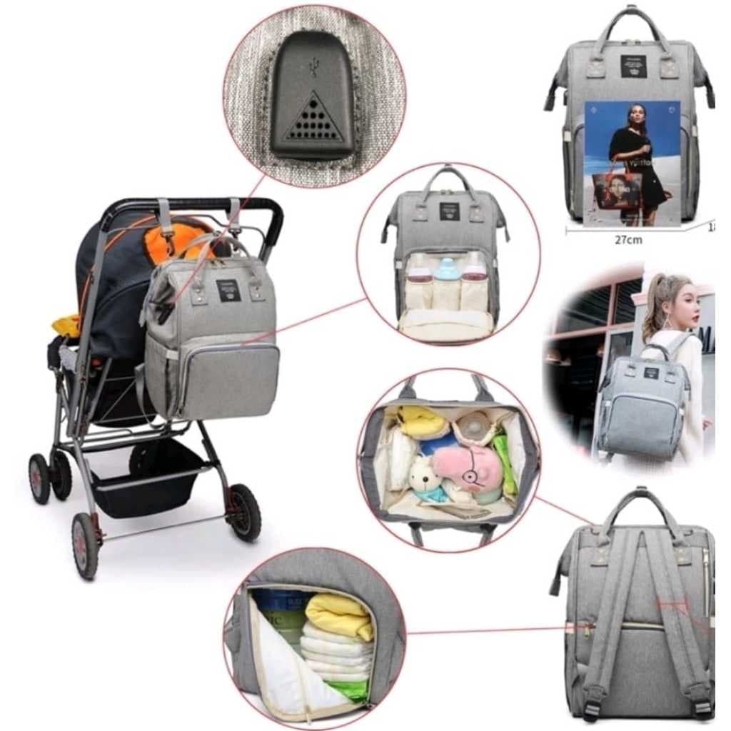 Mochila Maternidade Com Bolsinha Bebê Resistente Fralda Reforçada Menina Menino USB Fralda Mamadeira Termica