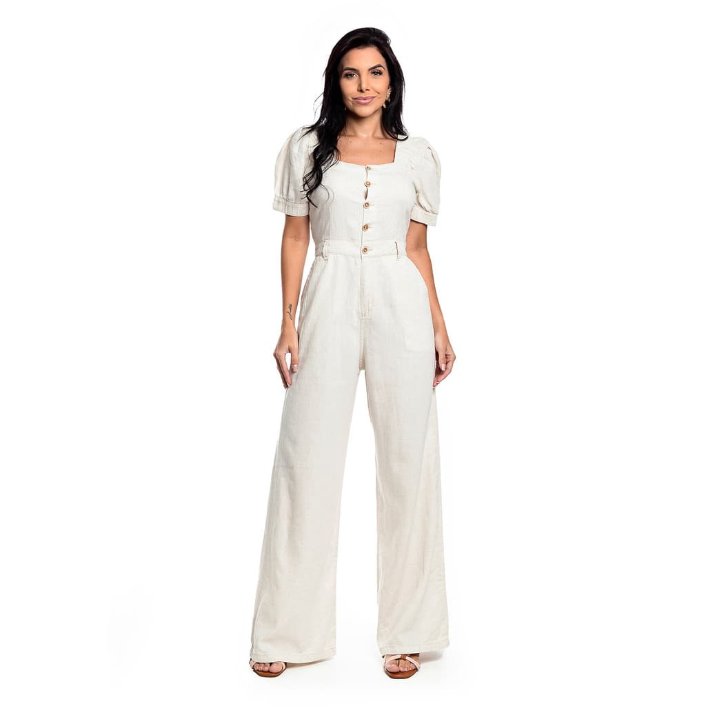 Macacão Pantalona De Linho Premium Alfaiataria
