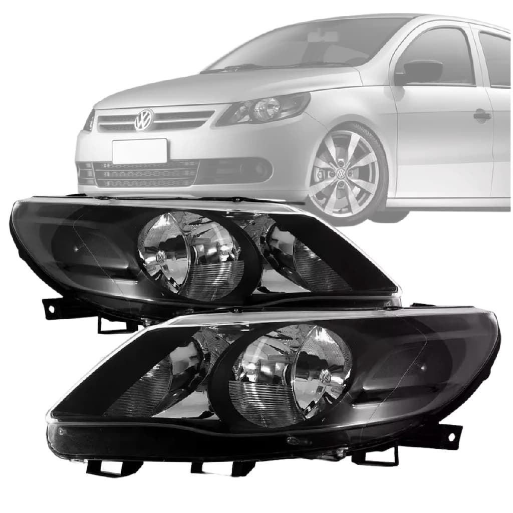 PAR DE FAROL GOL SAVEIRO VOYAGE G5 FOCO DUPLO MASCARA NEGRA 2009 2010 2011 2012