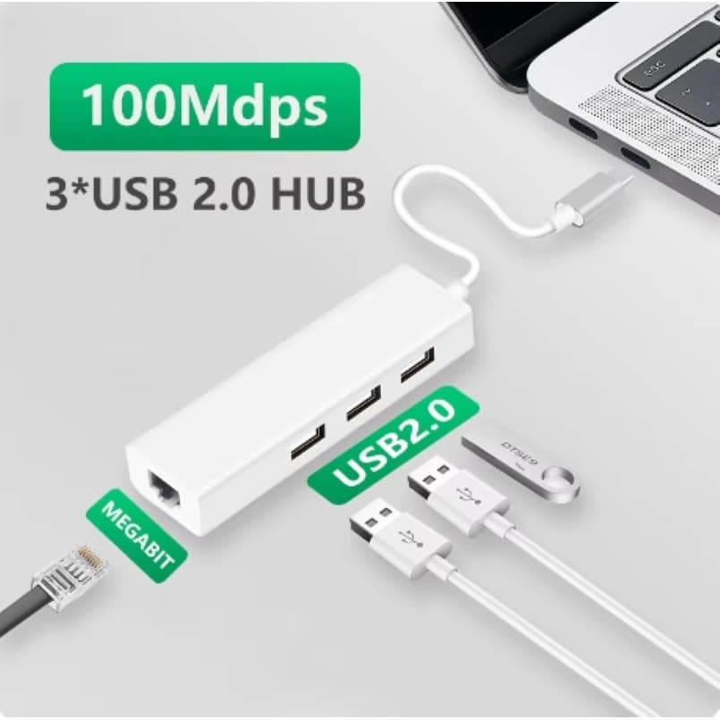 Adaptador De Rede USB 2.0 HUB Para Ethernet 10/100Mbps Rj45 Com3 Portas USB2.0 Divisor Notebook PC Acessórios Computador