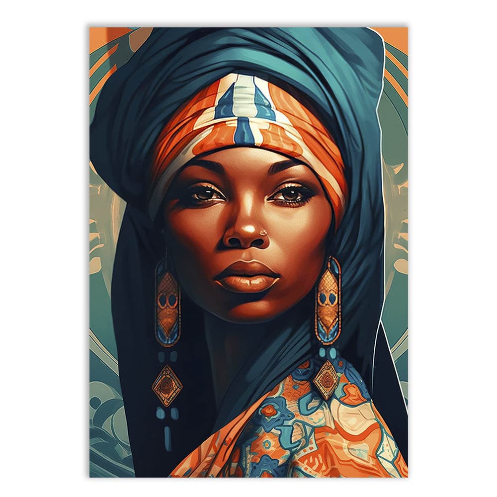 Placa Quadro Decorativo Mulher Negra Turbante Ilustração Pintura Decoração Poster Quarto Sala