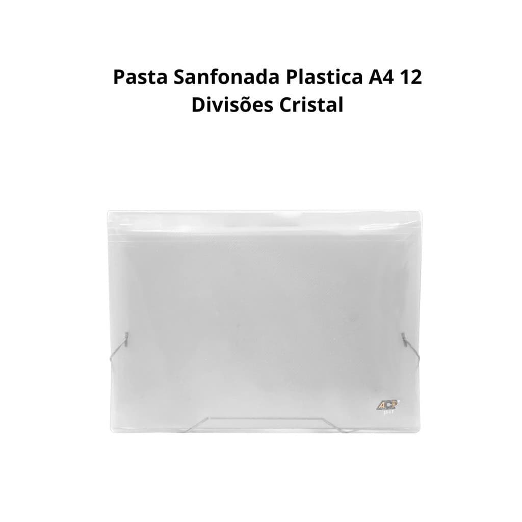 Pasta Sanfonada Plastica A4 12 Divisões - Cristal