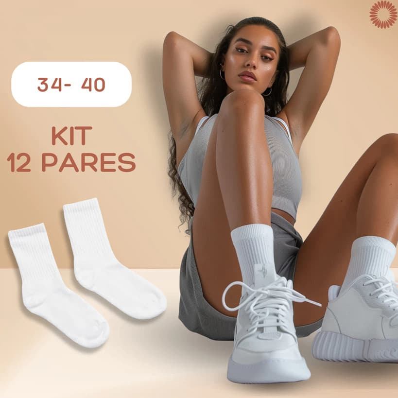 Kit Até 12 Pares Meia Branca Alta Respiravel Confortavel Meias Premium