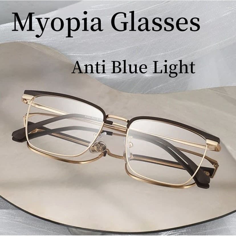 Novo Retro Ultra Leve E Refinado Quadrado Meia Armação Óculos De Miopia Simples Anti Luz Azul Negócios De Metal
