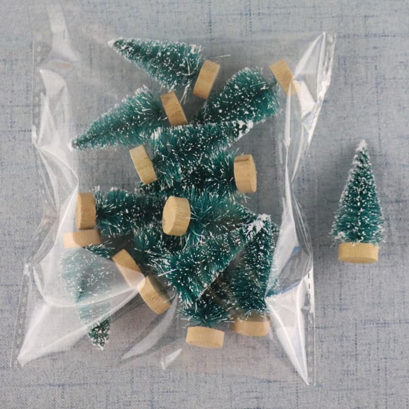 12 Peças Mini Árvore De Natal Decoração De Neve De Papai Noel Para Ano Novo Frost Village DIY *-& *-*