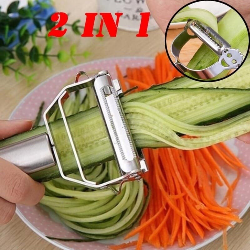 Descascador INOX Legumes Frutas Dupla Lâmina Móvel 2 Em 1