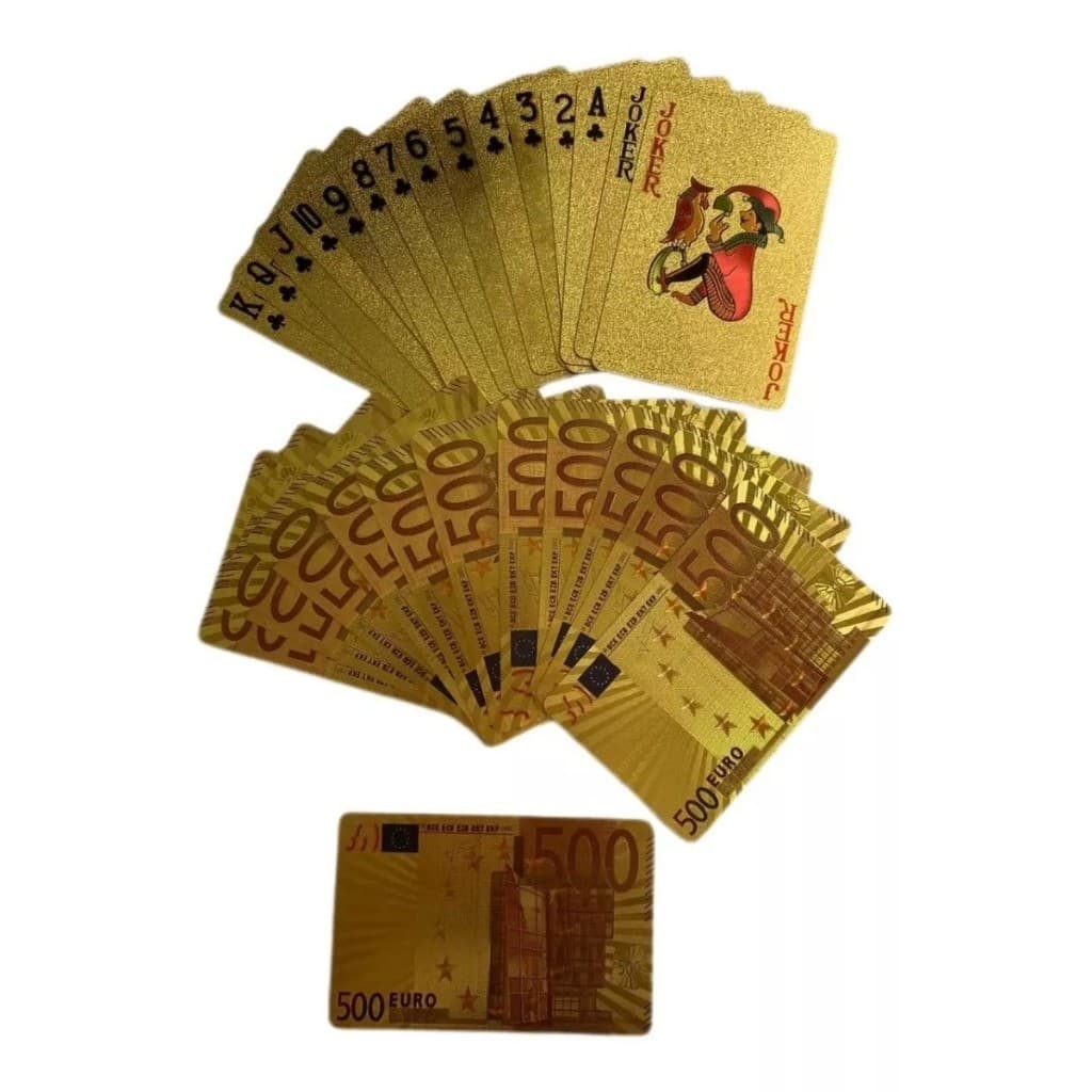 Baralho Dólar ou Euro Dourado Ouro Folheado A Prova D'agua Poker Truco Cartas Jogos Para Várias Ocasiões De Festa