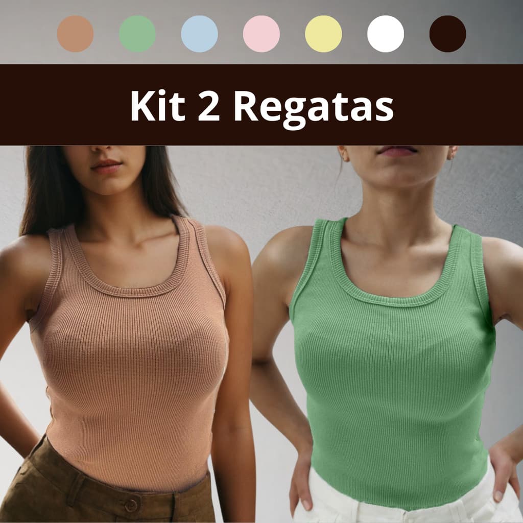 Kit 2 Regatas Ribana Canelada Feminina Blusa Basica Verao